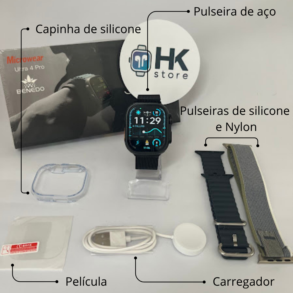 Smartwatch Microwear Ultra 4 Pró (Envia áudios e emojis por Whatsapp)