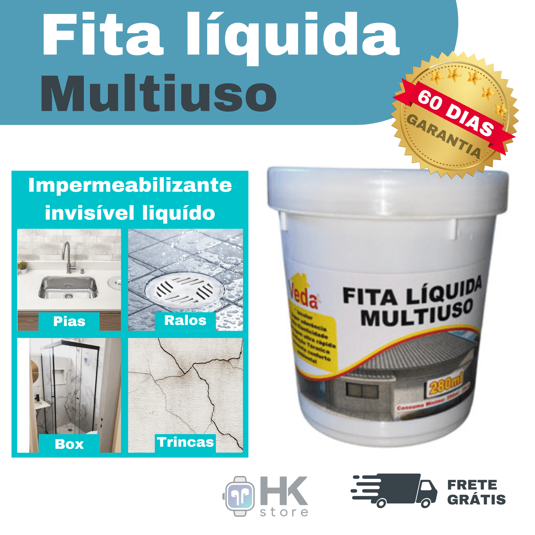 Fita Líquida - Impermeabilizante transparente (janelas, pisos, telhados, paredes e etc)