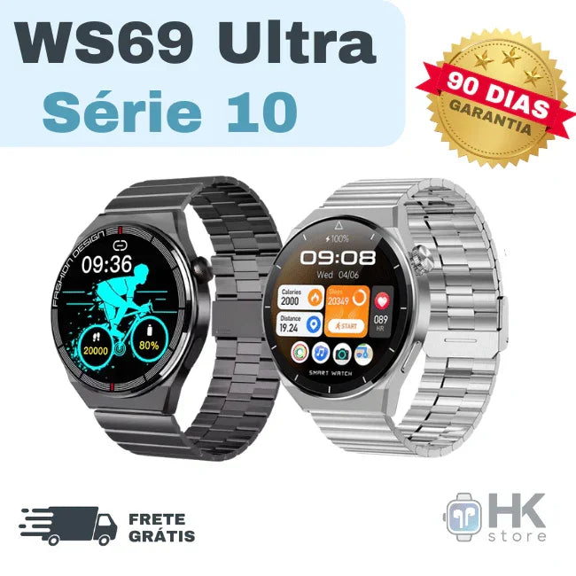 Smartwatch WS69 Ultra serie 10 + 3 pulseiras de brinde