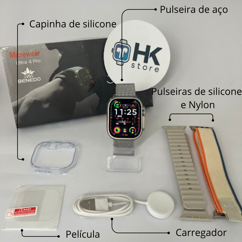 Smartwatch Microwear Ultra 4 Pró (Envia áudios e emojis por Whatsapp)